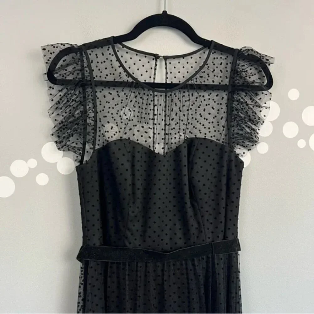 Jason Wu Black Illusion Dot Mesh Midi Dress Size 6 Sweatheart Bodice - Picture 4 of 12